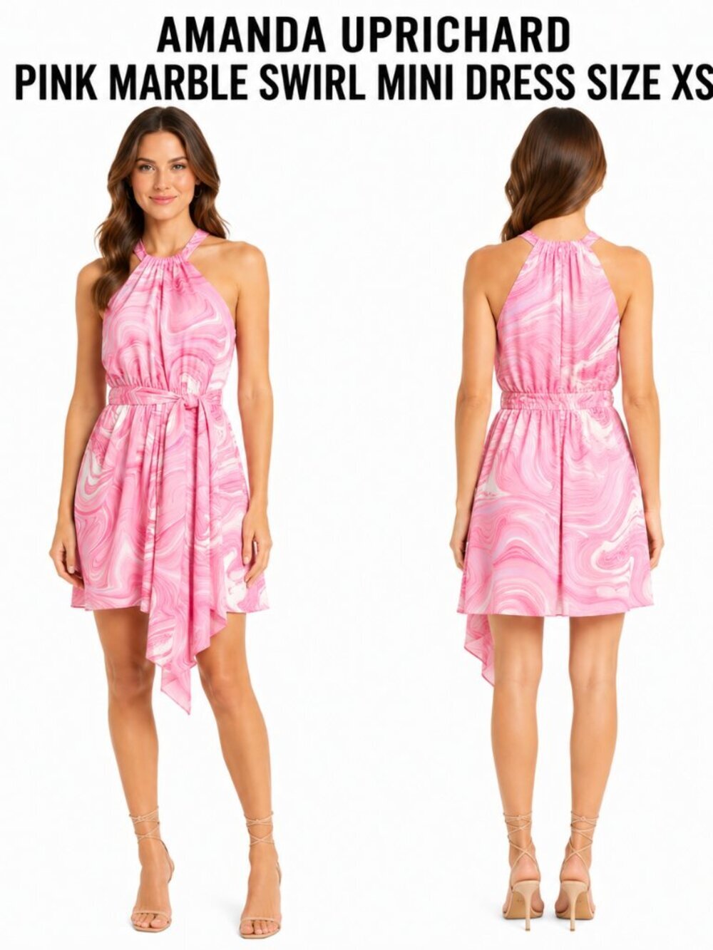 Amanda Uprichard Pink Marble Swirl Halter Mini Dress Size XS